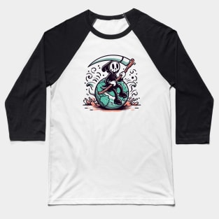 Grim Reaper Sitting On Earth Baseball T-Shirt